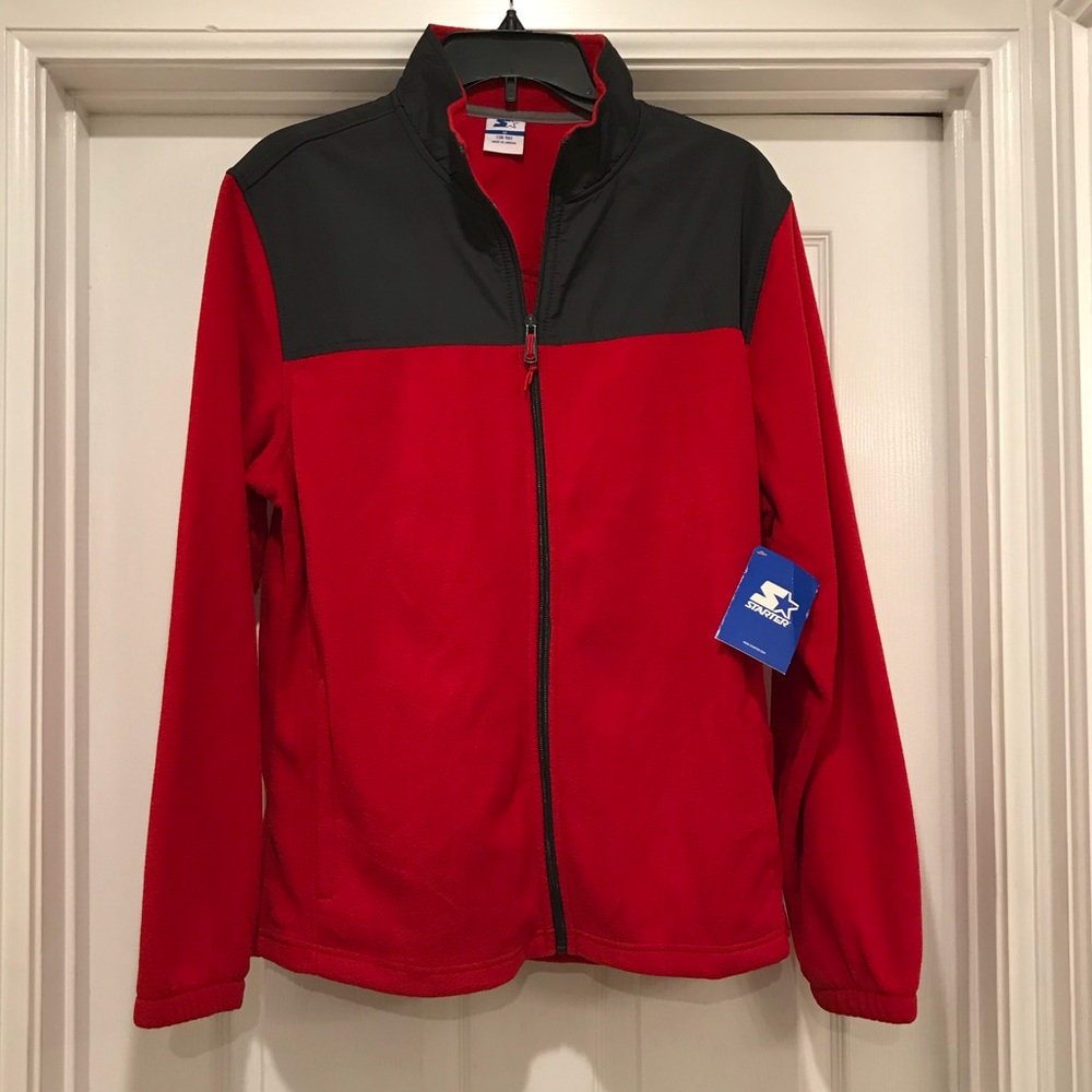 Starter Men’s Fleece Zipper Jacket Red Black Size Medium 38-40